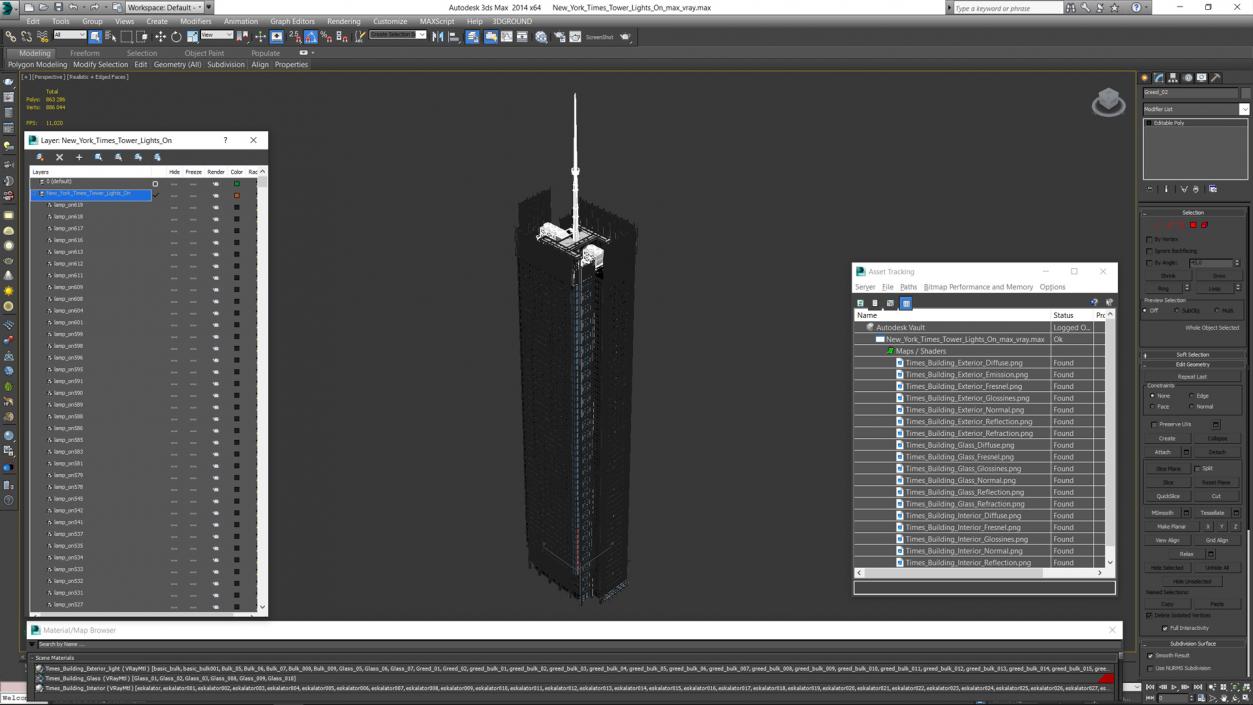 3D model New York Times Tower Lights On