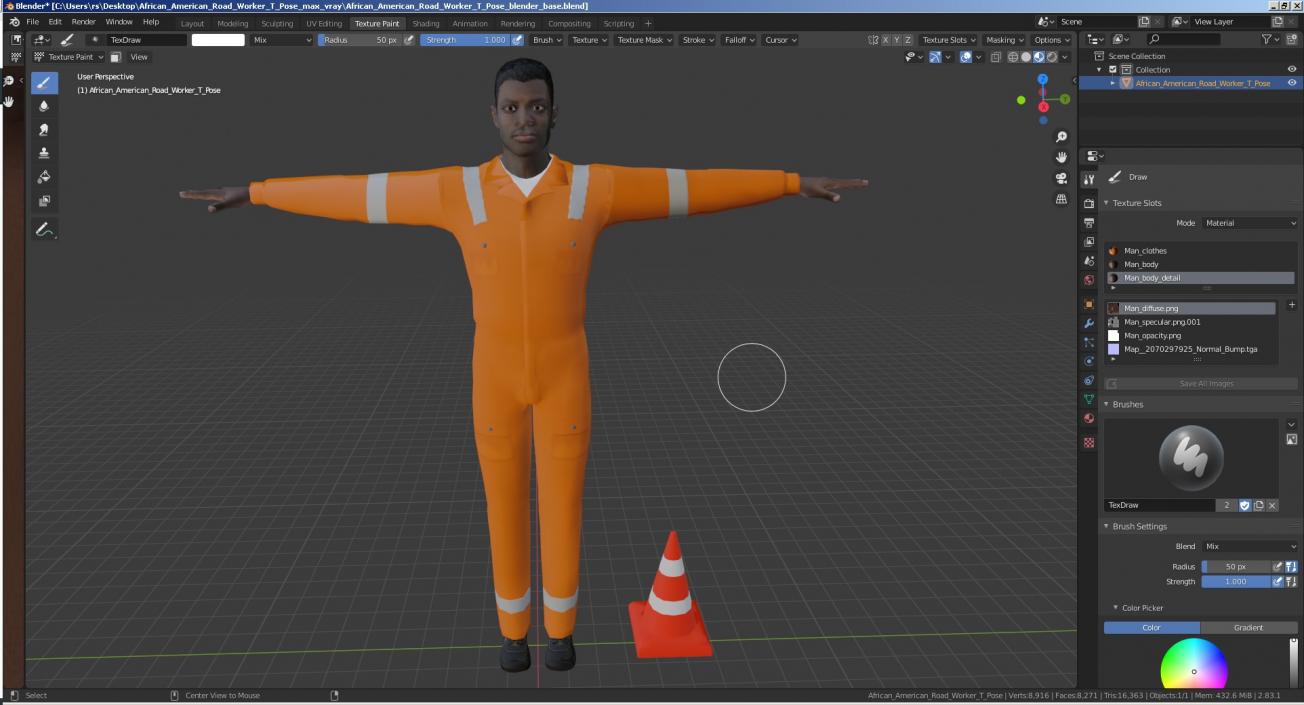 3D model African American Road Worker T Pose