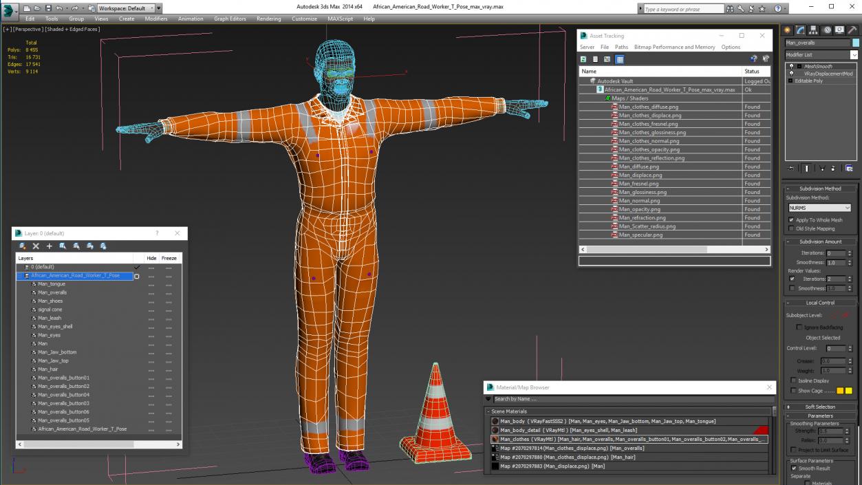 3D model African American Road Worker T Pose