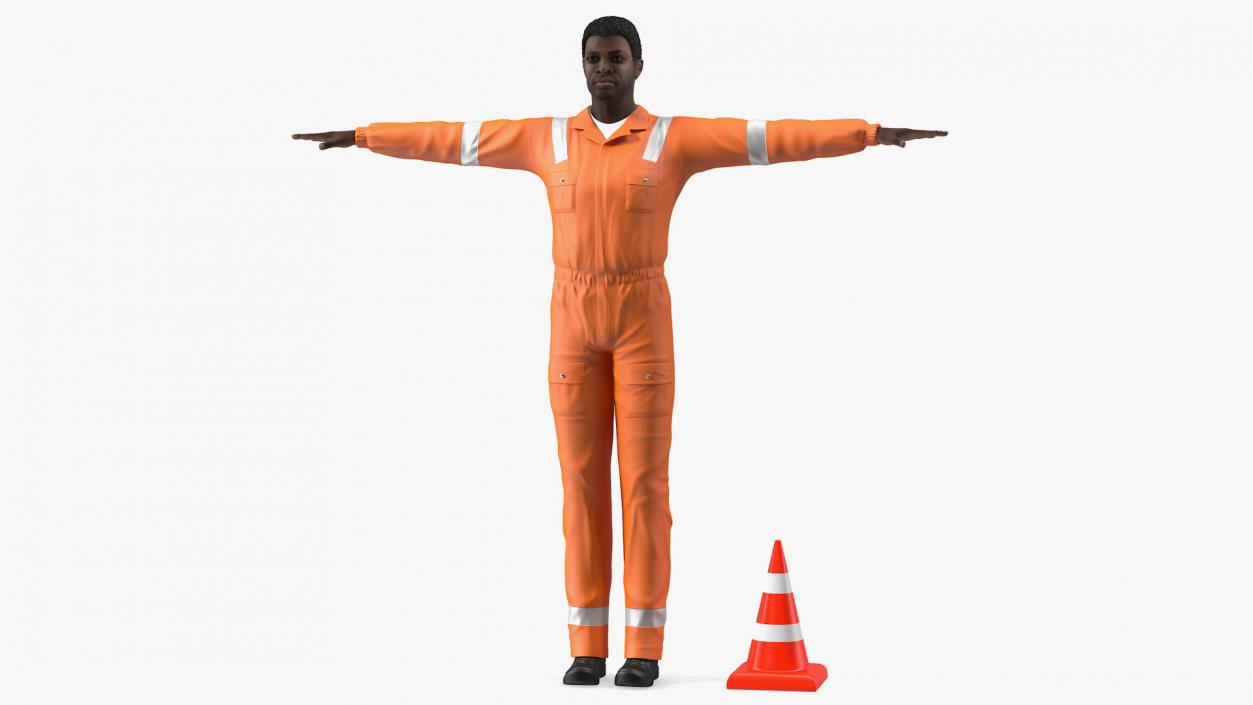 3D model African American Road Worker T Pose