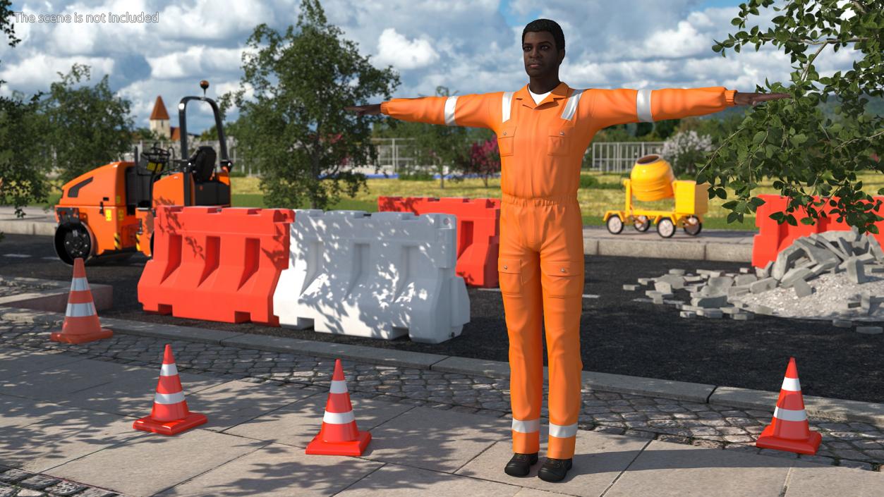 3D model African American Road Worker T Pose