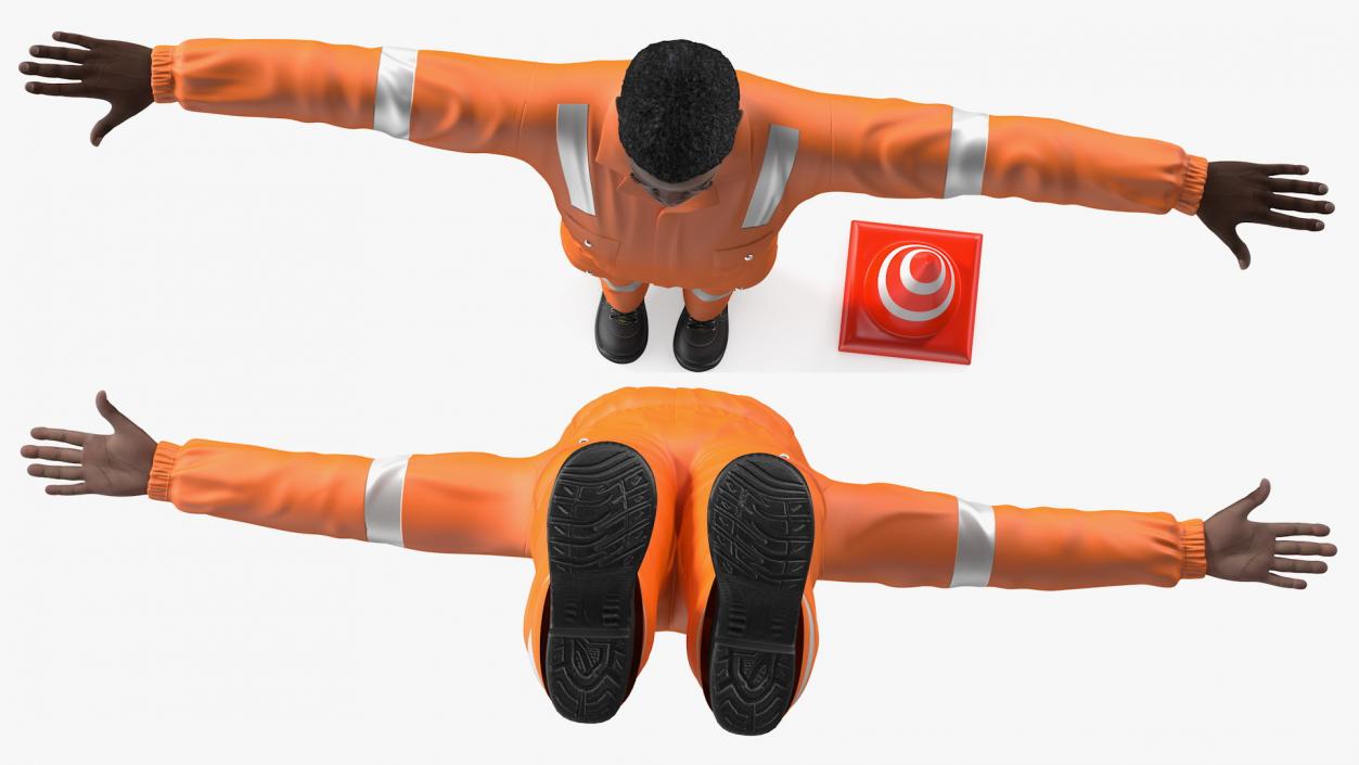 3D model African American Road Worker T Pose