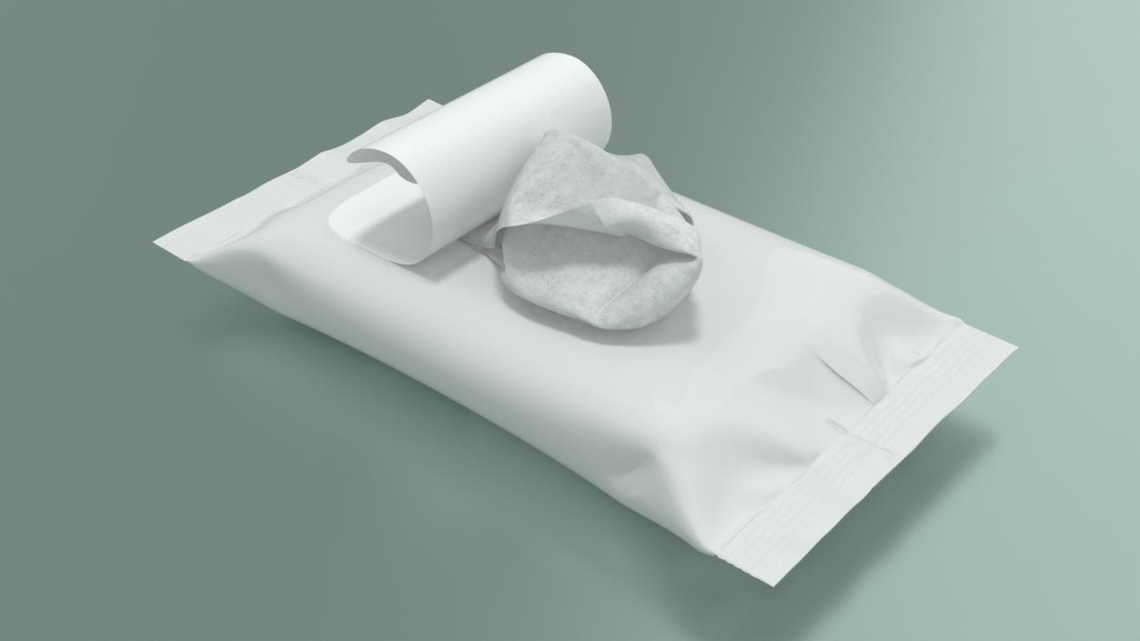 Pack of Wet Wipes with Napkin Sticking Out 3D