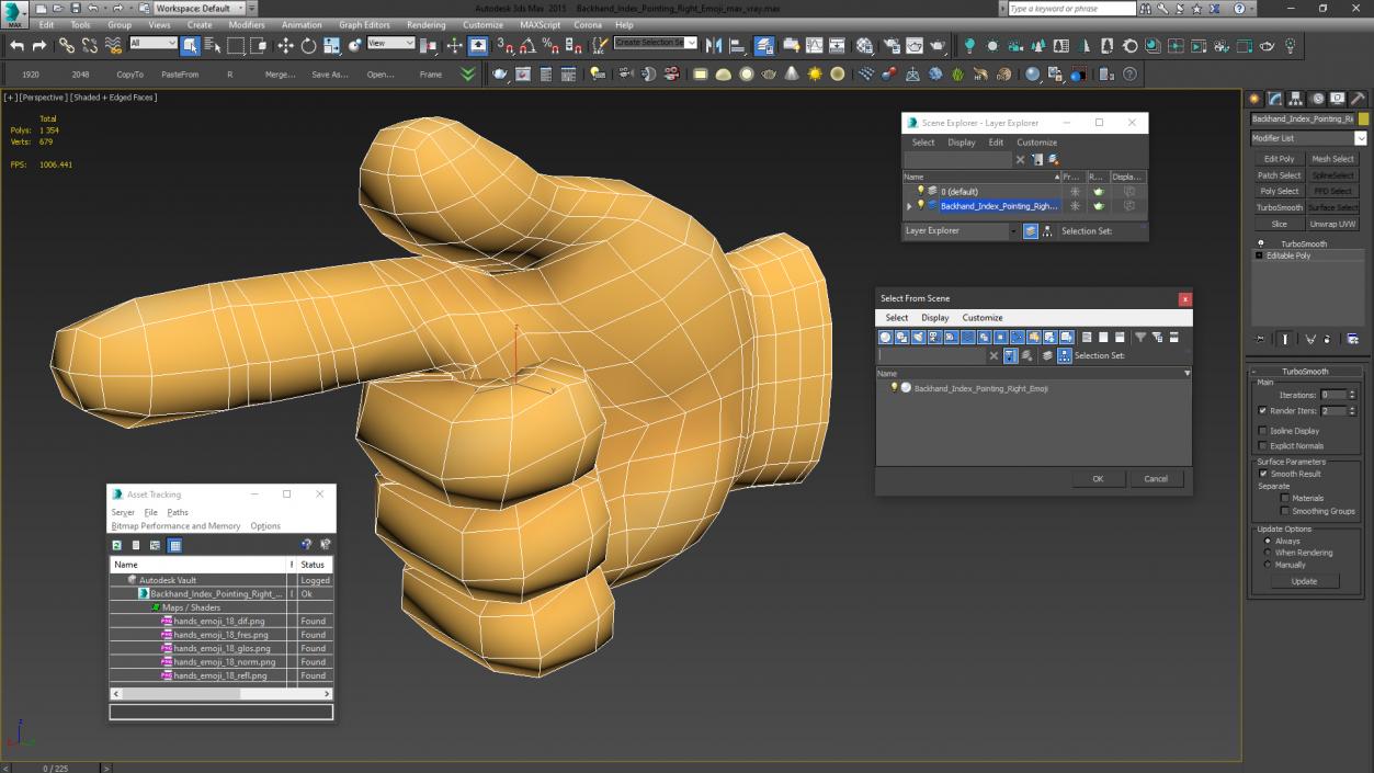 3D model Backhand Index Pointing Right Emoji