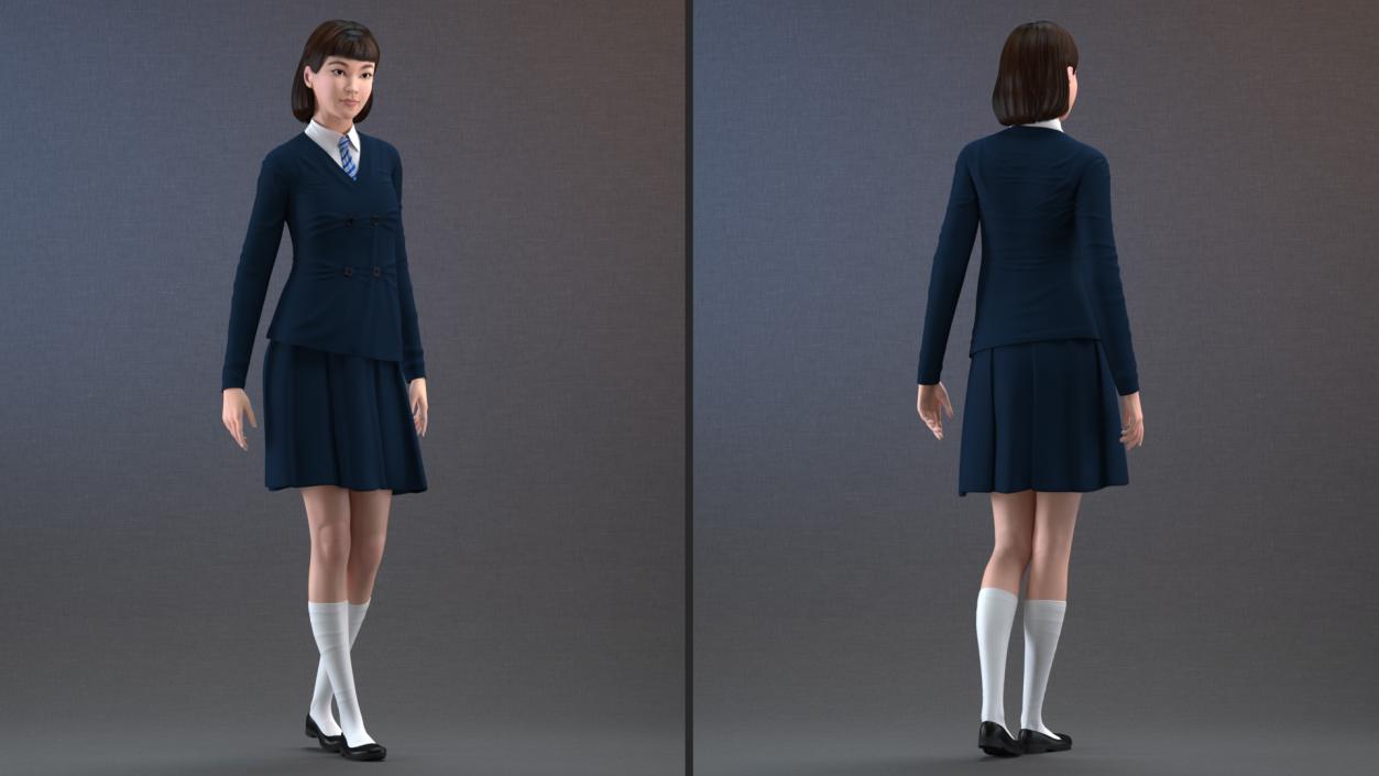 3D model Chinese Schoolgirl Rigged