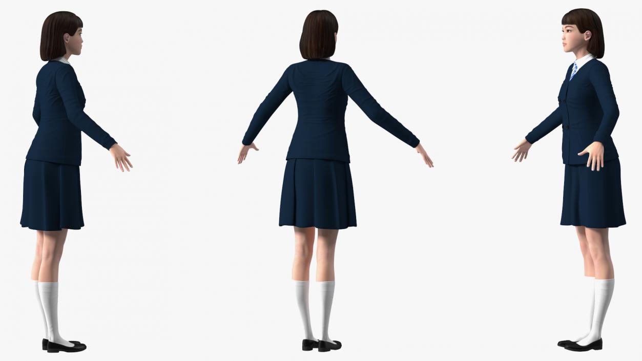 3D model Chinese Schoolgirl Rigged