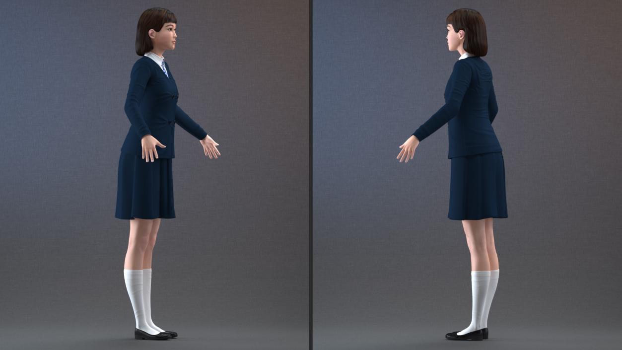 3D model Chinese Schoolgirl Rigged