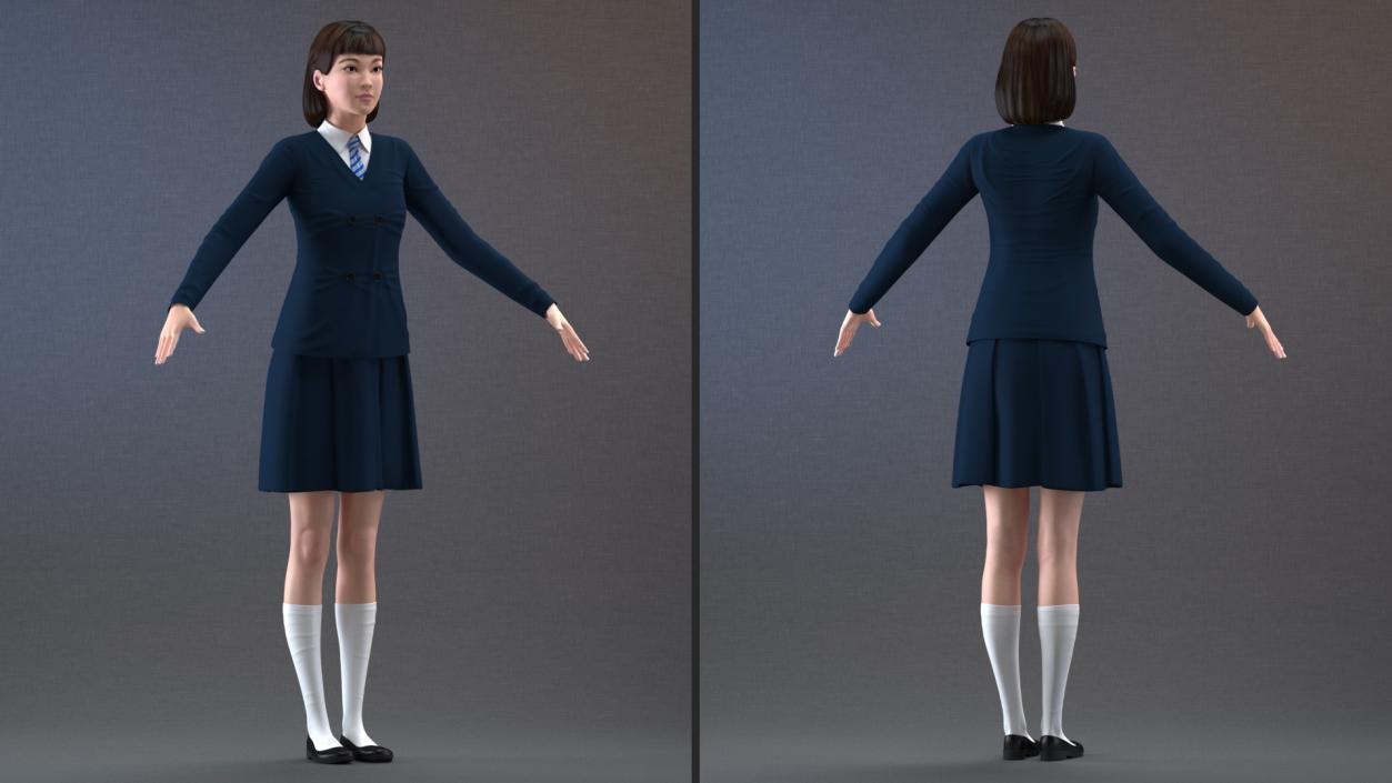 3D model Chinese Schoolgirl Rigged