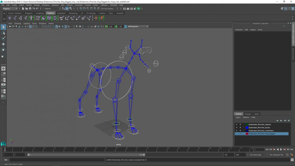 Doberman Pinscher Dog Rigged for Maya 3D