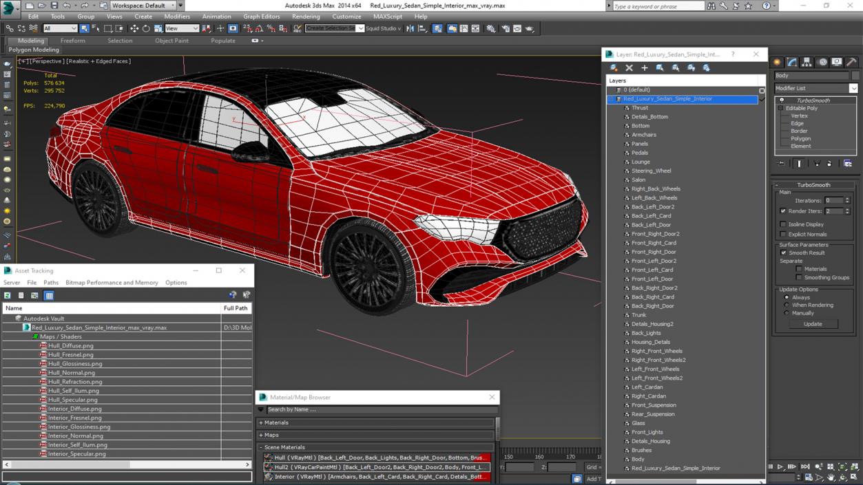 Red Luxury Sedan Simple Interior 3D