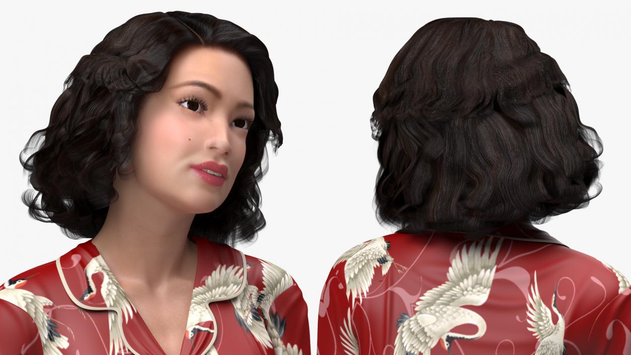 3D model Asian Woman wearing Satin Pijama Sitting Pose