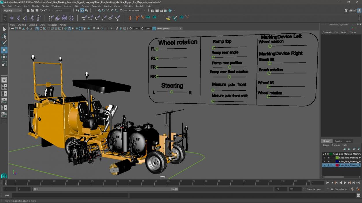 3D Road Line Marking Machine Rigged for Maya