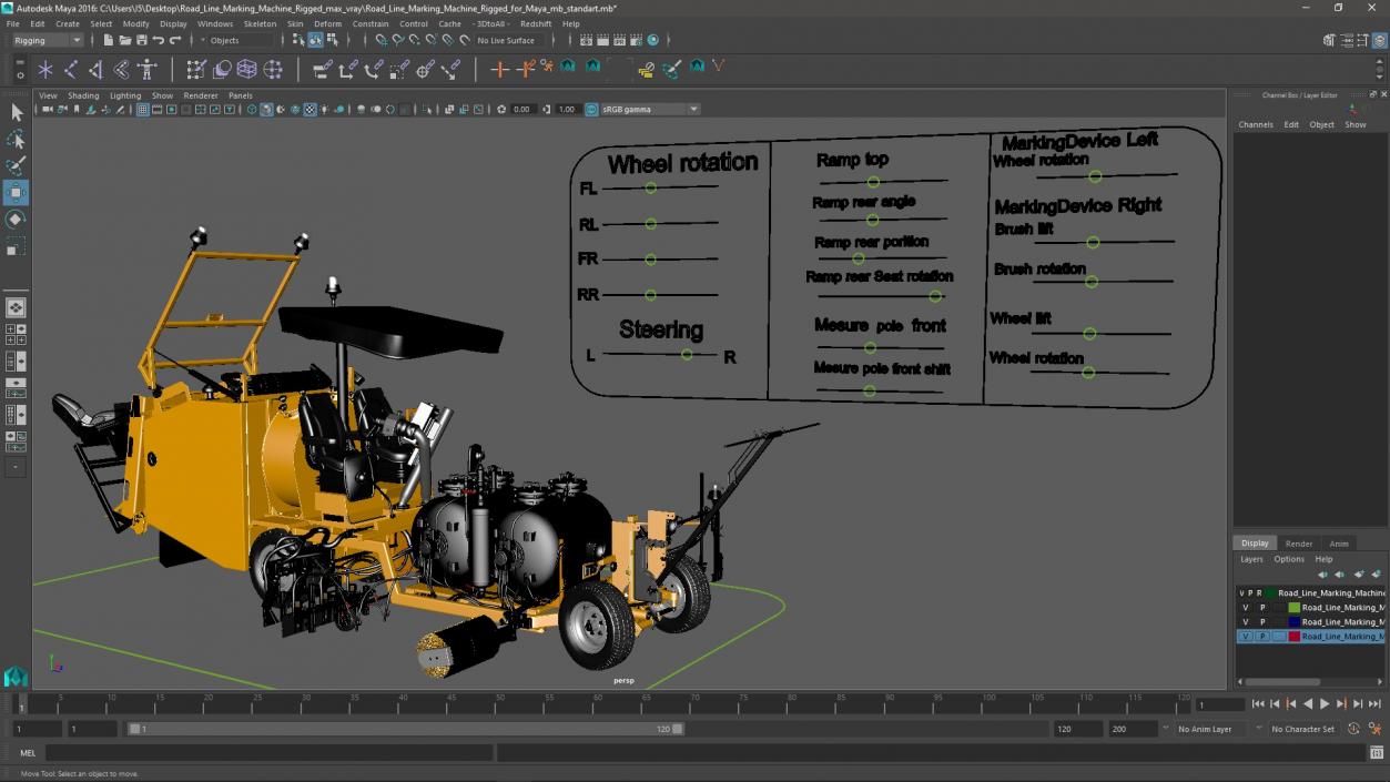 3D Road Line Marking Machine Rigged for Maya