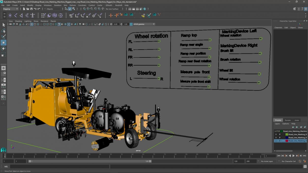 3D Road Line Marking Machine Rigged for Maya