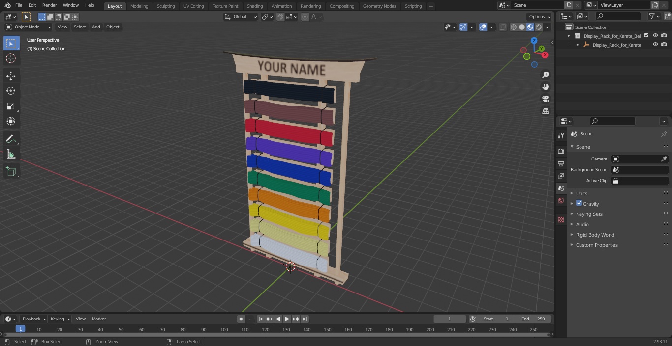 Display Rack for Karate Belts 3D model