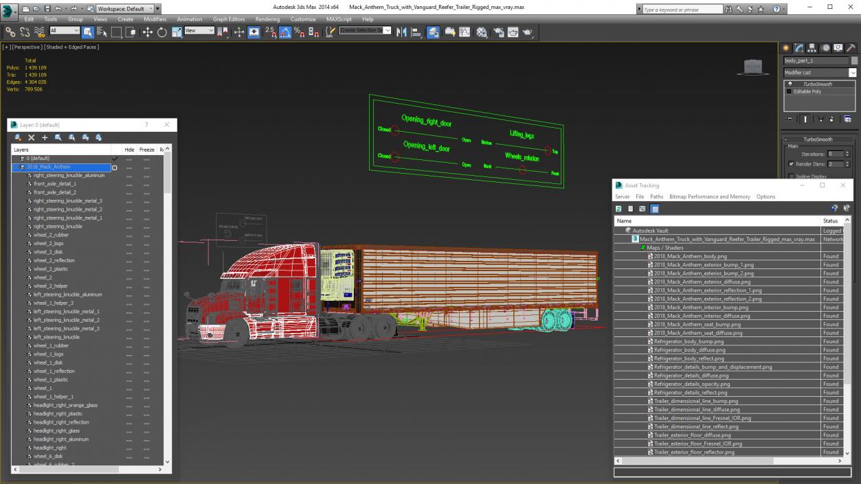 3D Mack Anthem Truck with Vanguard Reefer Trailer Rigged model