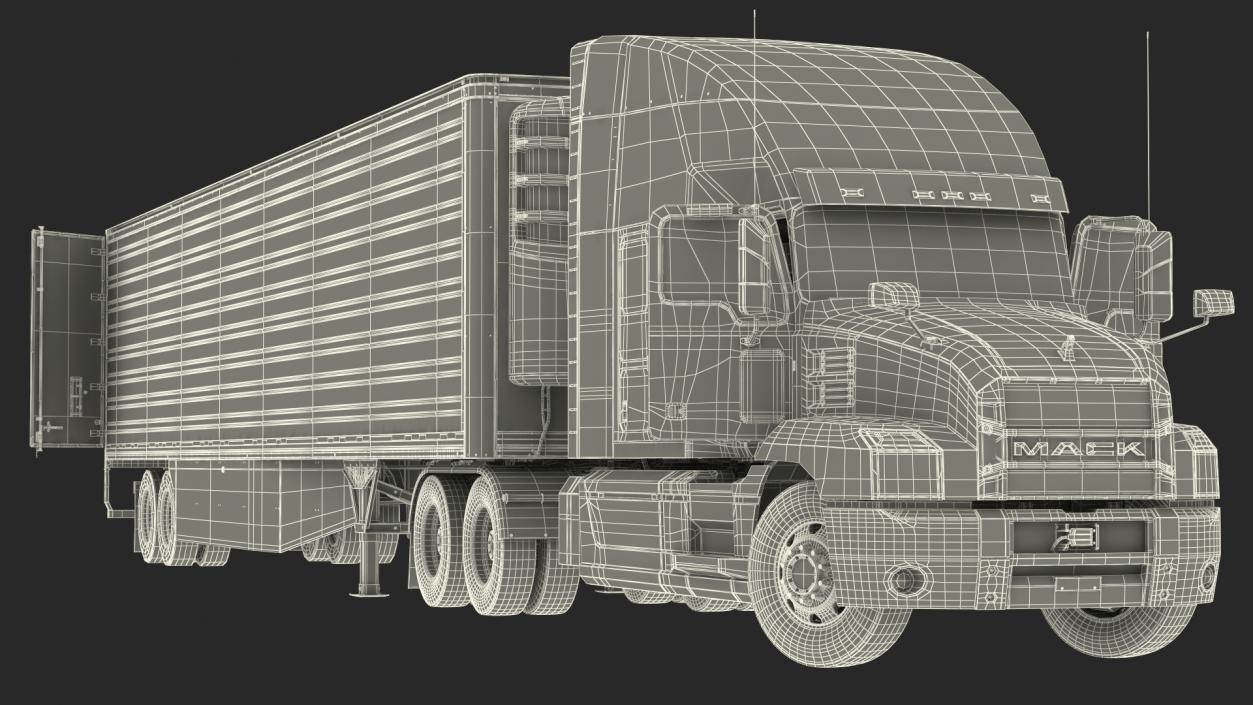 3D Mack Anthem Truck with Vanguard Reefer Trailer Rigged model