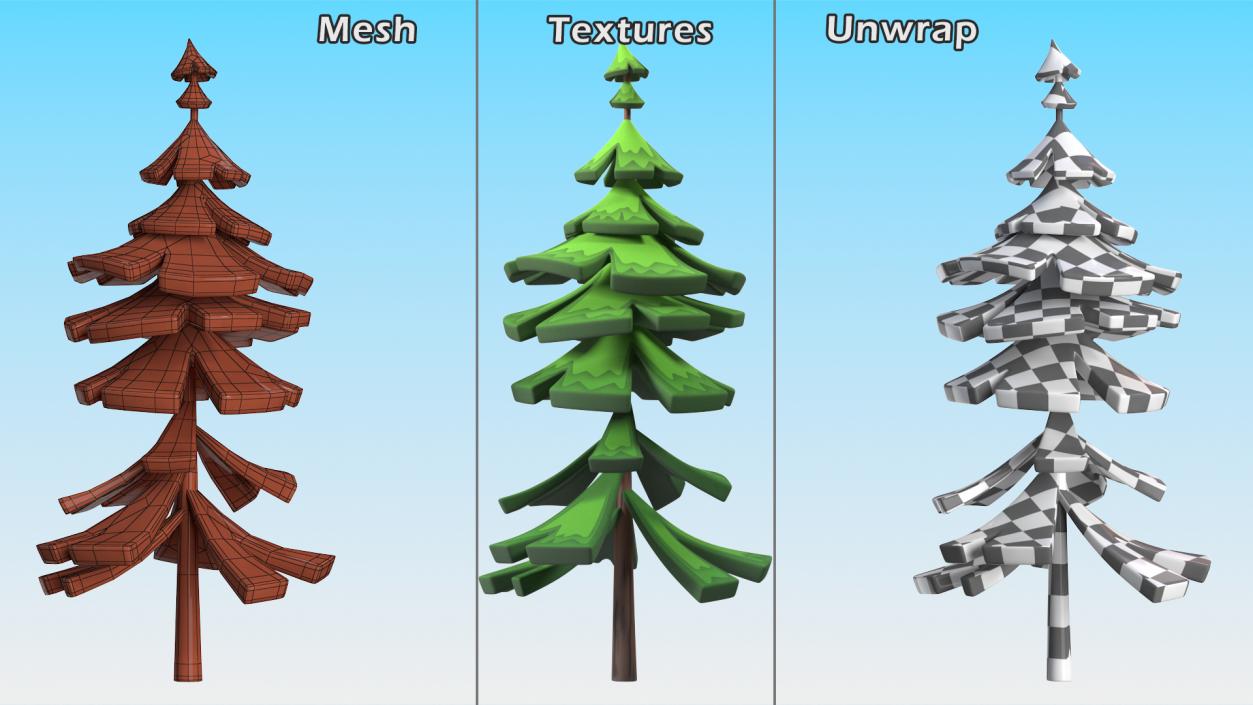 Crooked Fur Tree Cartoon Handpaint Texture 3D