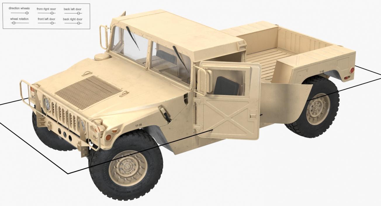 HMMWV M998 Desert Rigged 3D model