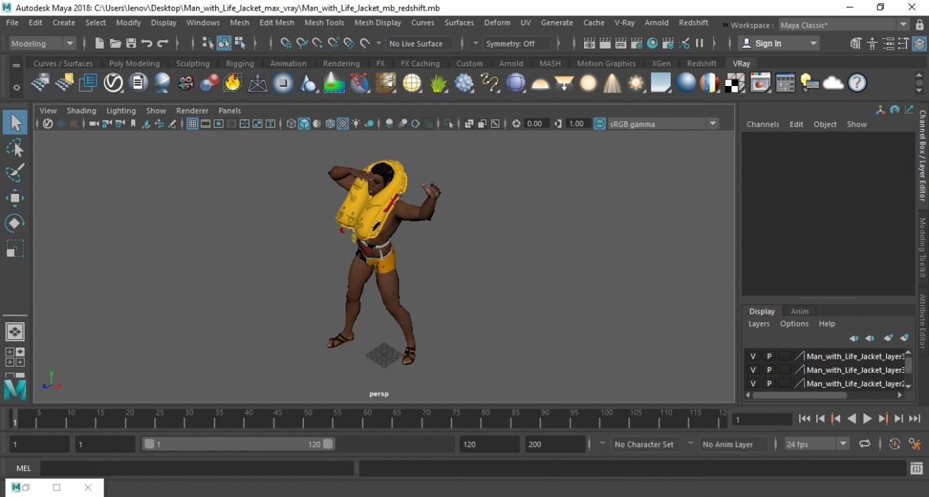 3D model Man with Life Jacket