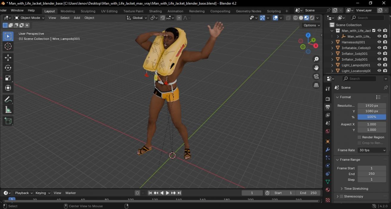 3D model Man with Life Jacket