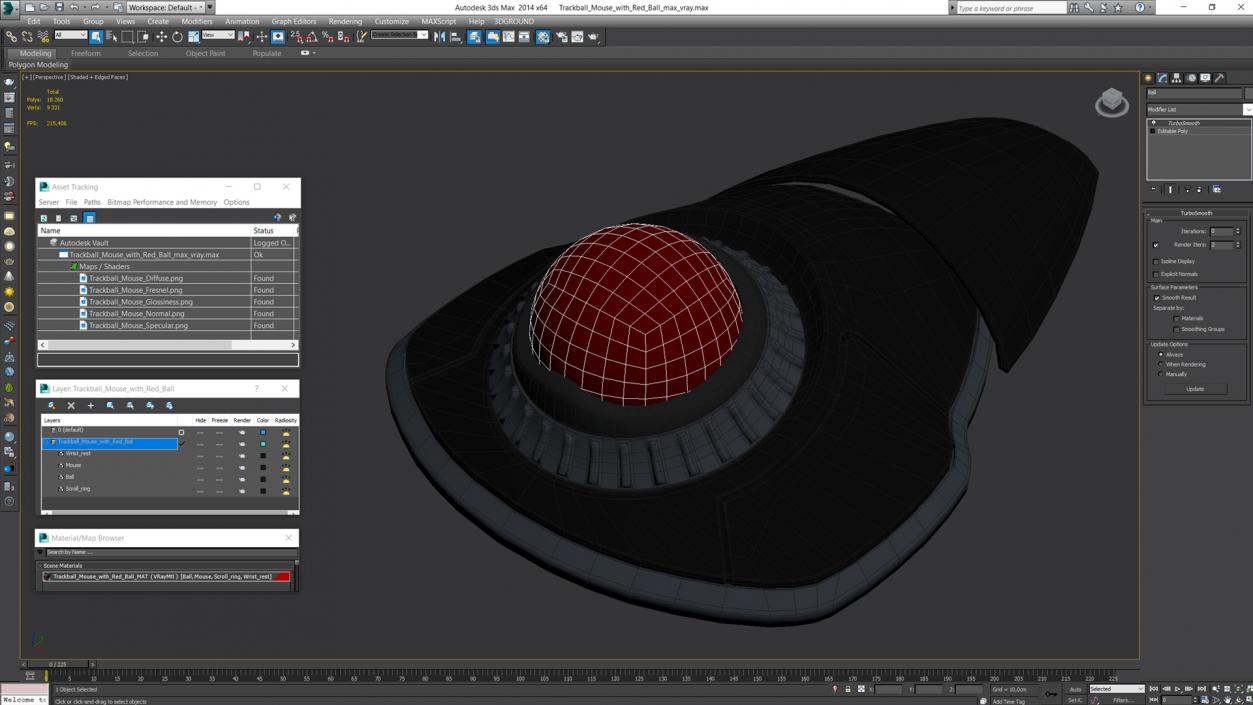 Trackball Mouse with Red Ball 3D model