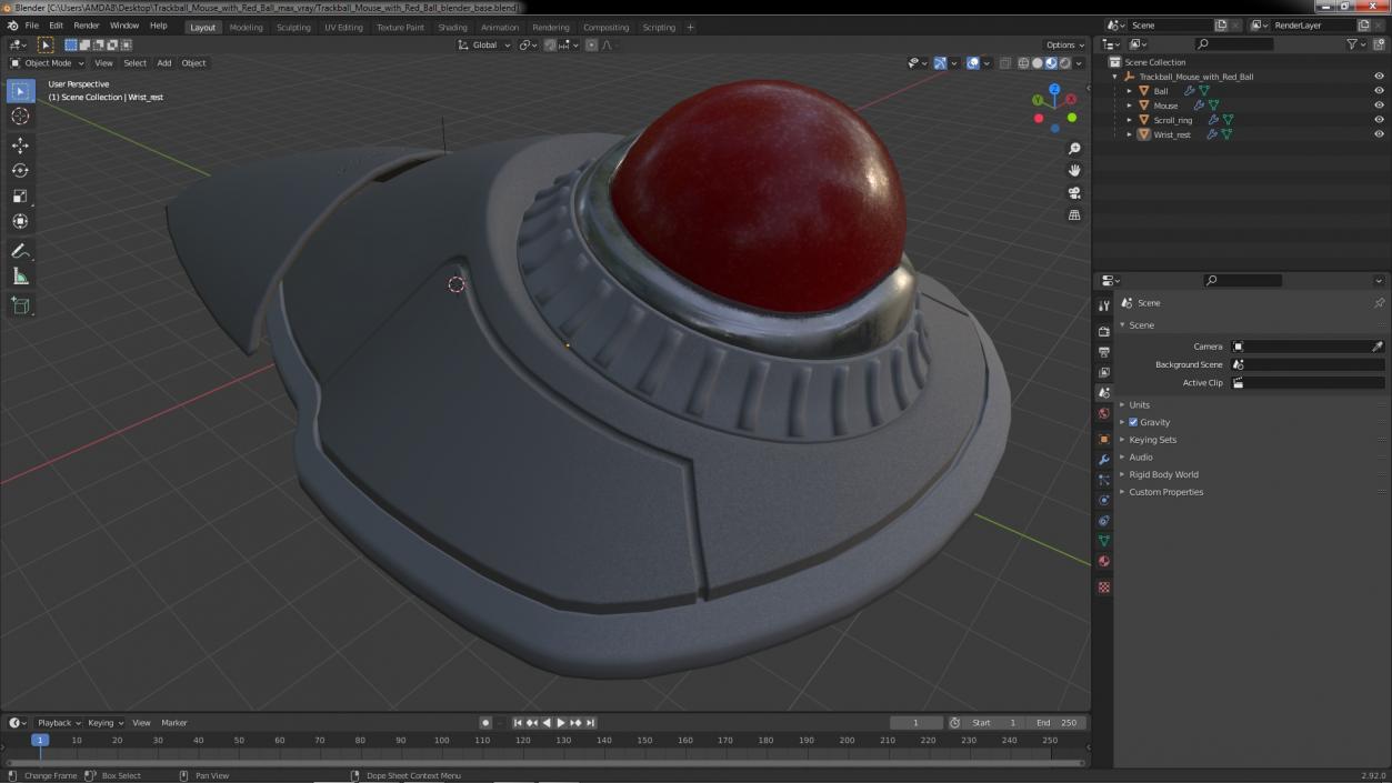 Trackball Mouse with Red Ball 3D model