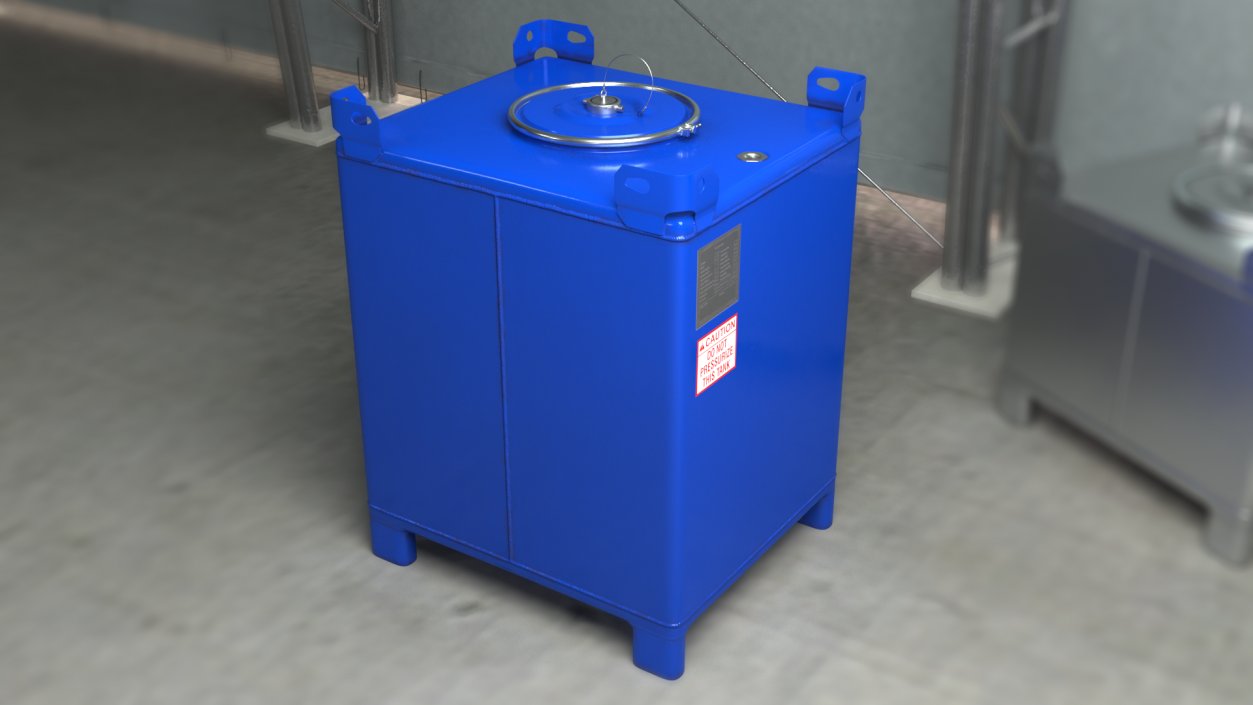 3D model 350 Gallon Stainless Steel IBC Container Blue