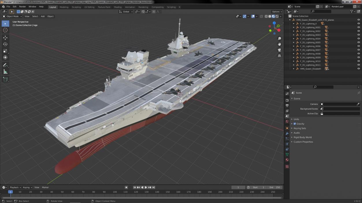 3D model HMS Queen Elizabeth with F35 planes