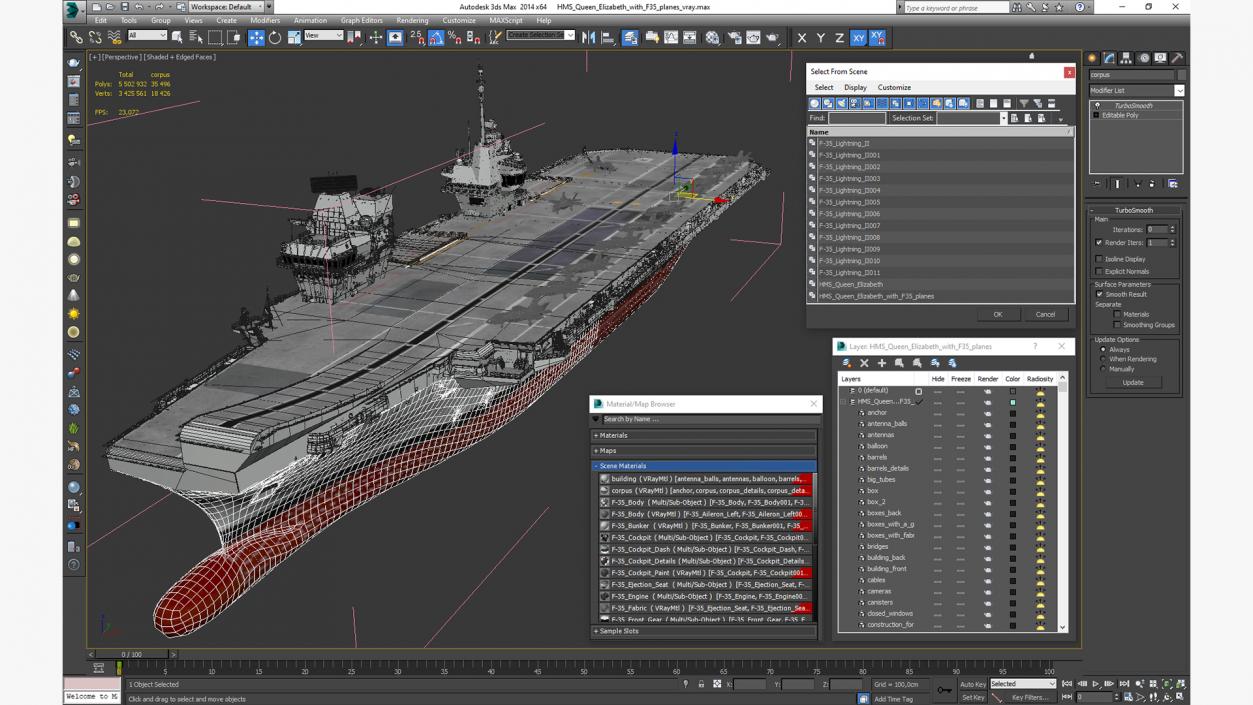 3D model HMS Queen Elizabeth with F35 planes