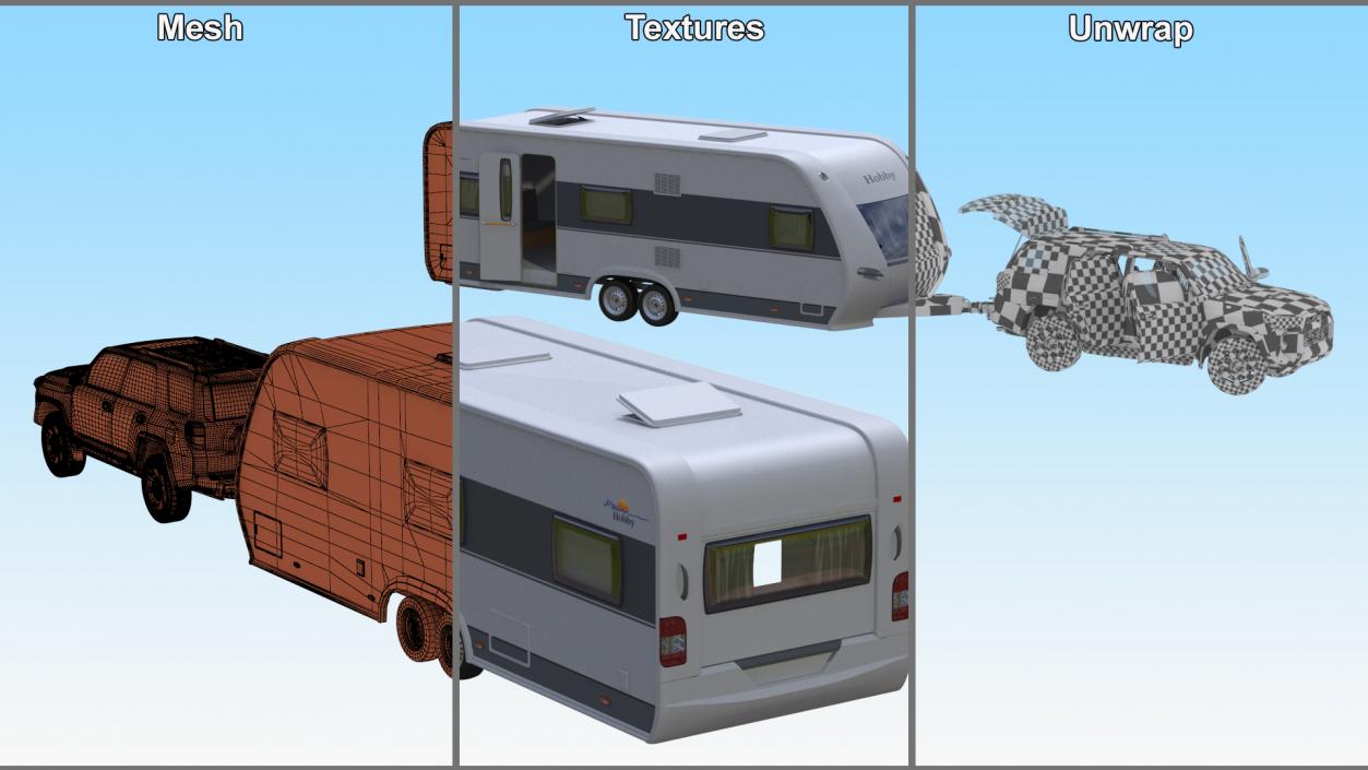 3D model Toyota 4Runner Towing Caravan Hobby