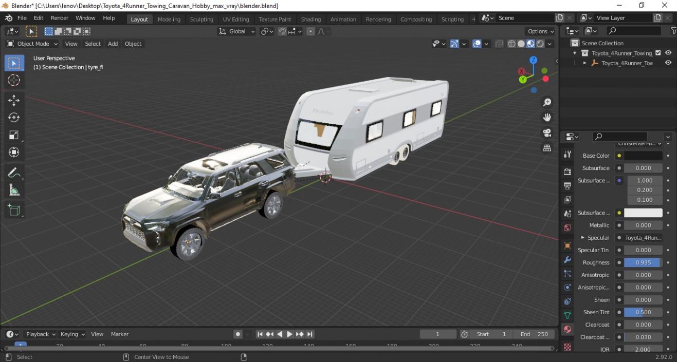 3D model Toyota 4Runner Towing Caravan Hobby