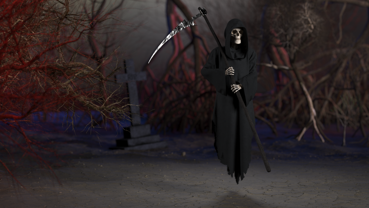 3D Grim Reaper Holding a Scythe model