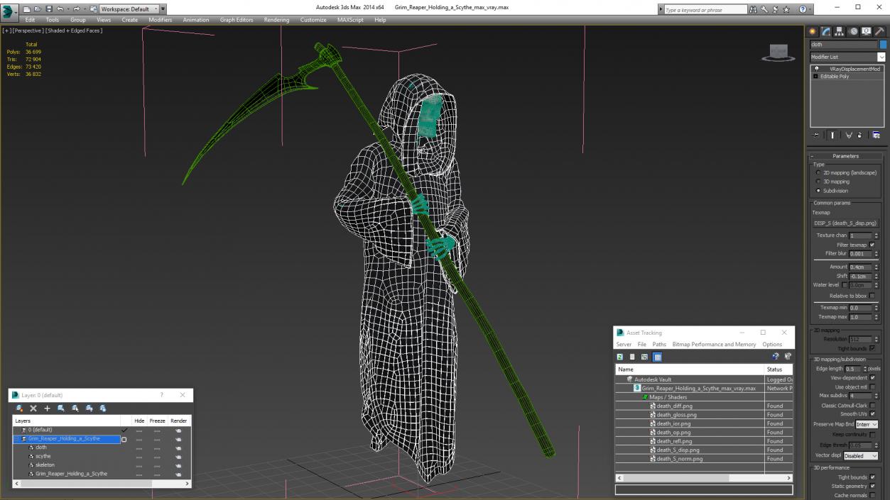 3D Grim Reaper Holding a Scythe model