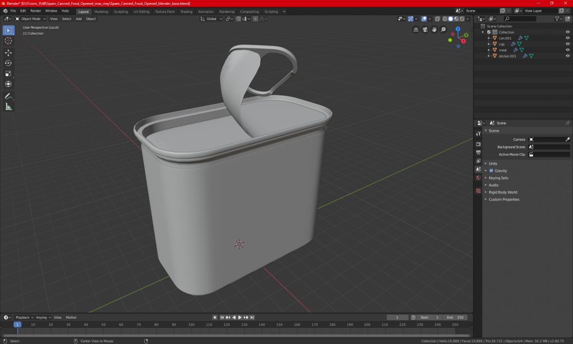 3D Spam Canned Food Opened model