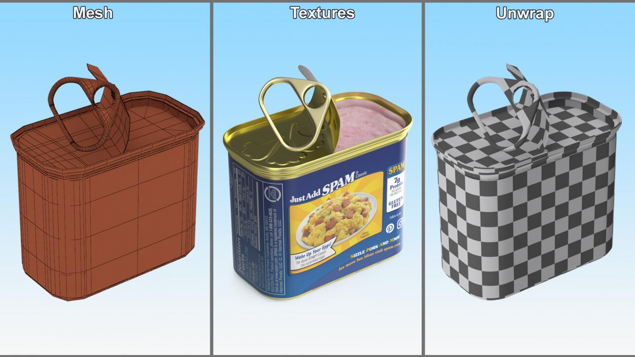 3D Spam Canned Food Opened model