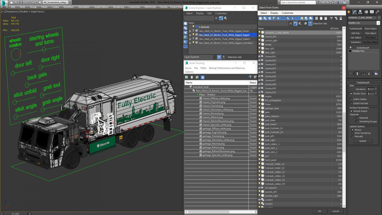 New Mack LR Electric Truck White Rigged 3D model