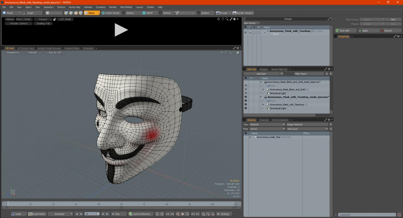 3D Anonymous Mask with Teardrop model