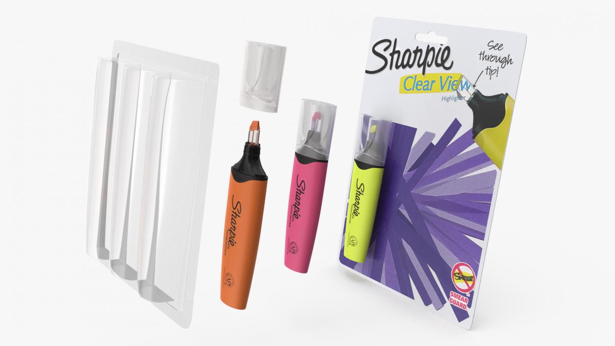 3 Sharpie Highlighter Markers with Package 3D