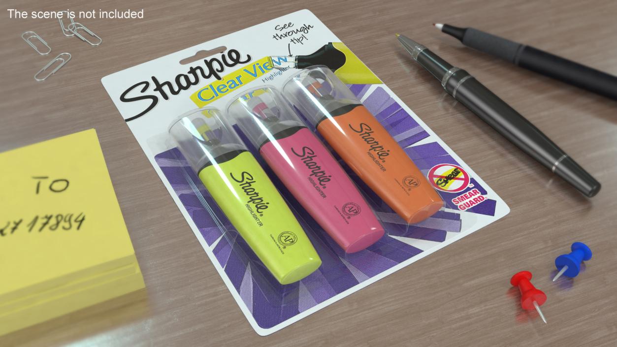 3 Sharpie Highlighter Markers with Package 3D