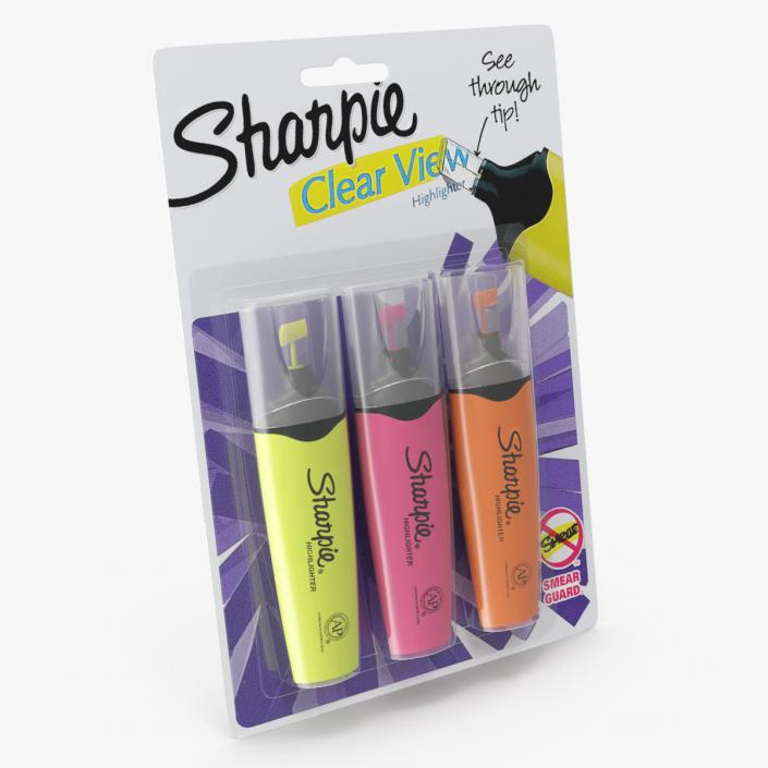 3 Sharpie Highlighter Markers with Package 3D