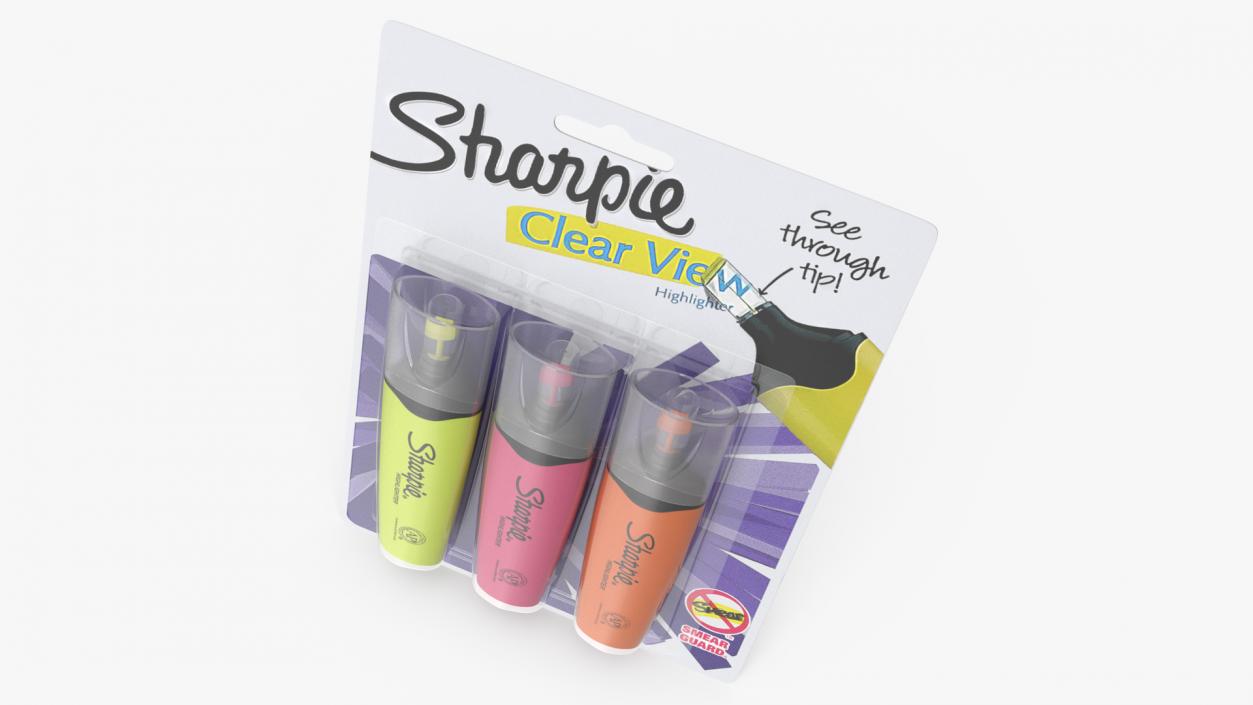 3 Sharpie Highlighter Markers with Package 3D