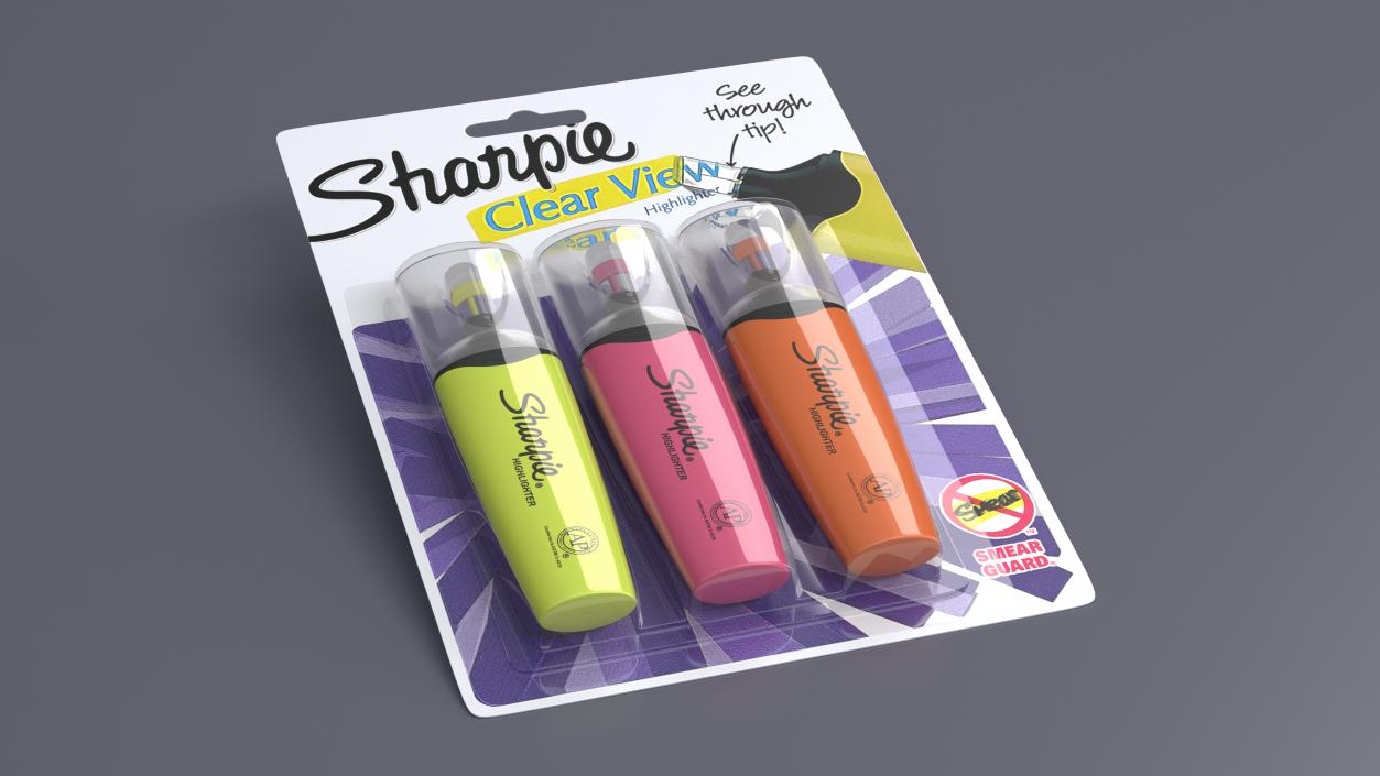 3 Sharpie Highlighter Markers with Package 3D