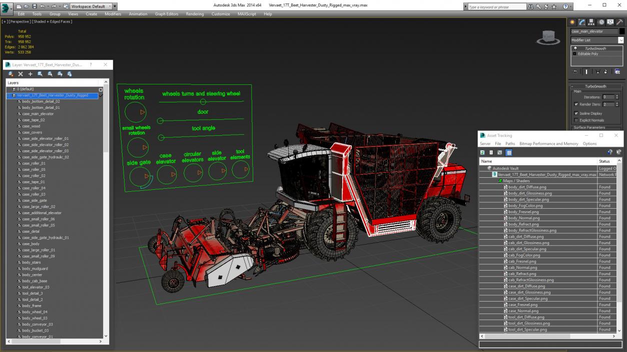 Vervaet 17T Beet Harvester Dusty Rigged 3D model