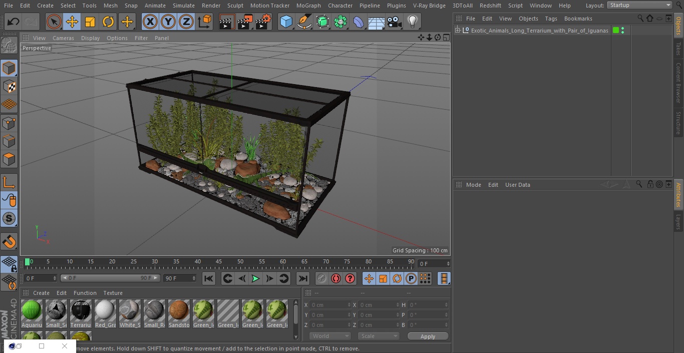 3D model Exotic Animals Long Terrarium with Pair of Iguanas