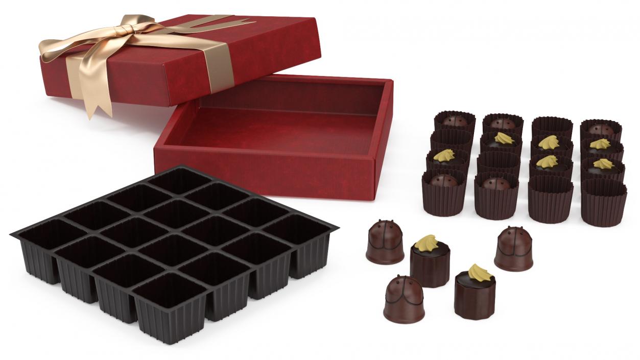 Luxury Chocolate Box Open Red 3D model