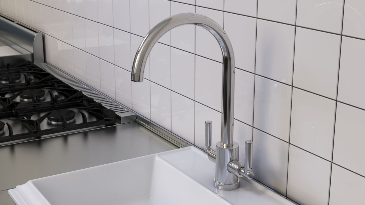 3D Monobloc Kitchen Mixer Tap Chrome model