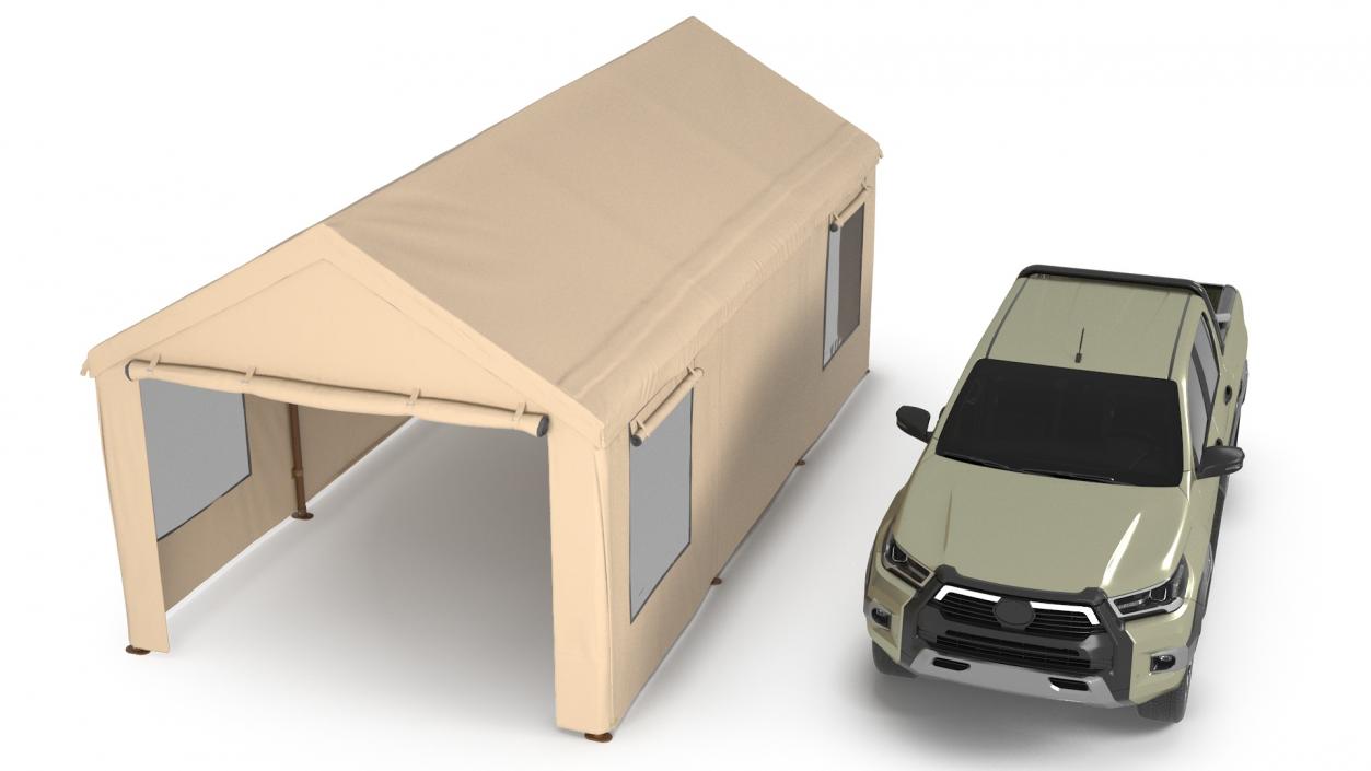 3D model Pickup Under a Beige Tent