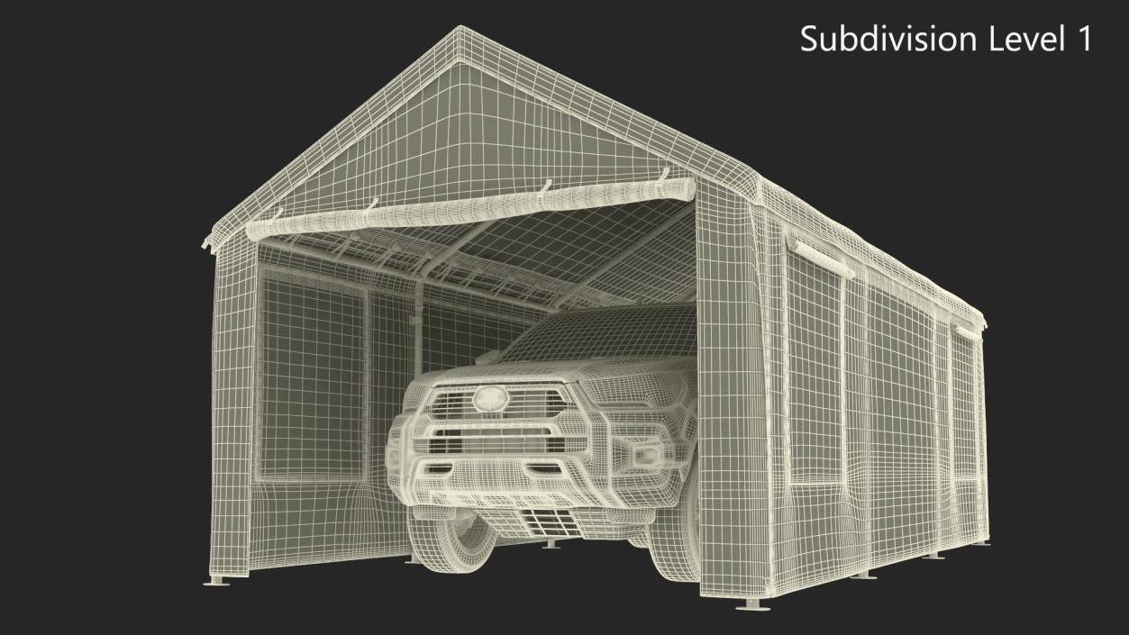 3D model Pickup Under a Beige Tent