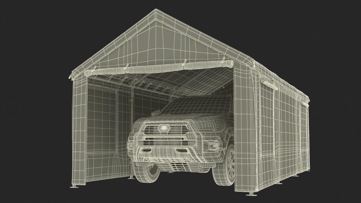 3D model Pickup Under a Beige Tent